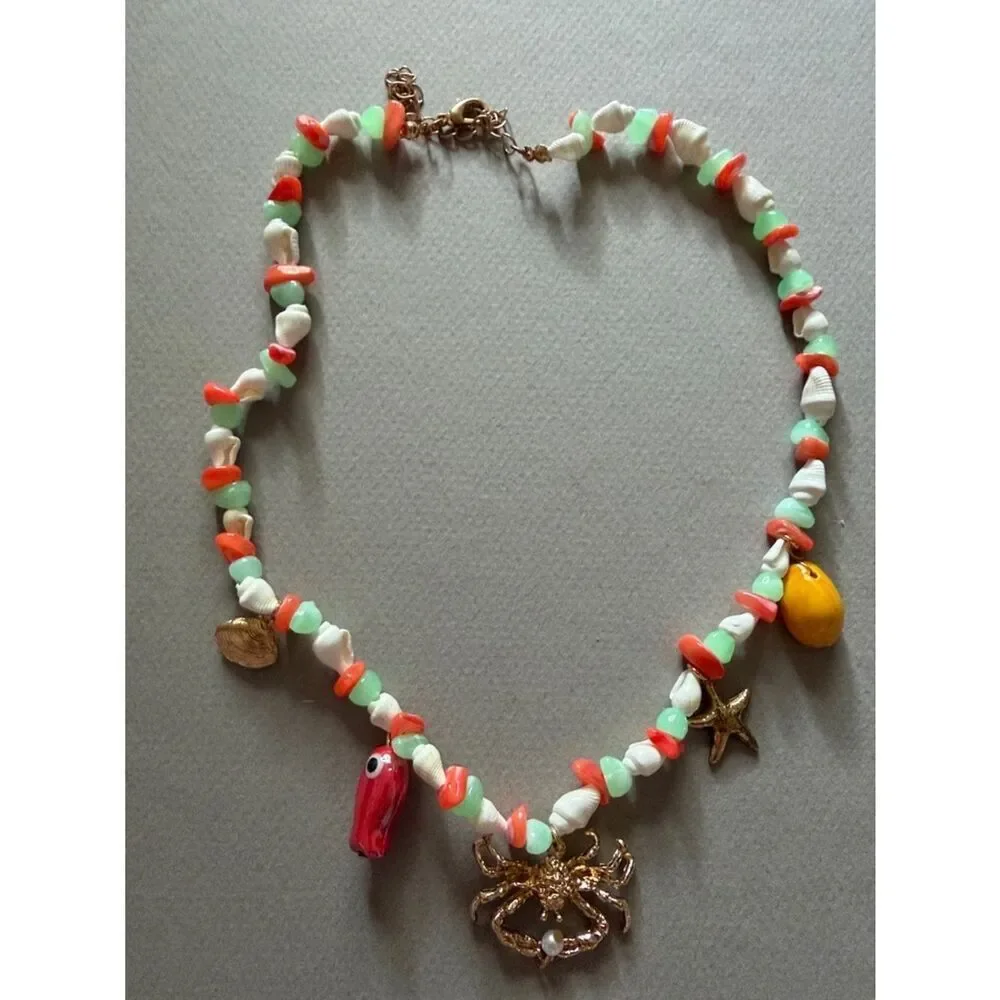 Gold Crab Charm Beaded Necklace A1902